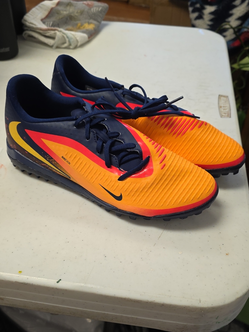 Nike Phantom 6 Low Navy Blue and Red Athletic Shoe Interior Label